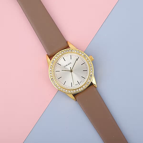Shop Lc Strada Austrian Crystal Japanese Movement Watch With Camel Vegan Leather Strap