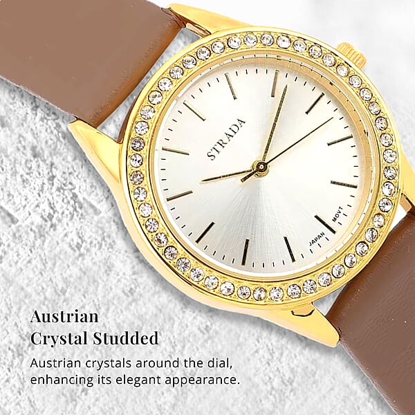 Shop Lc Strada Austrian Crystal Japanese Movement Watch With Camel Vegan Leather Strap