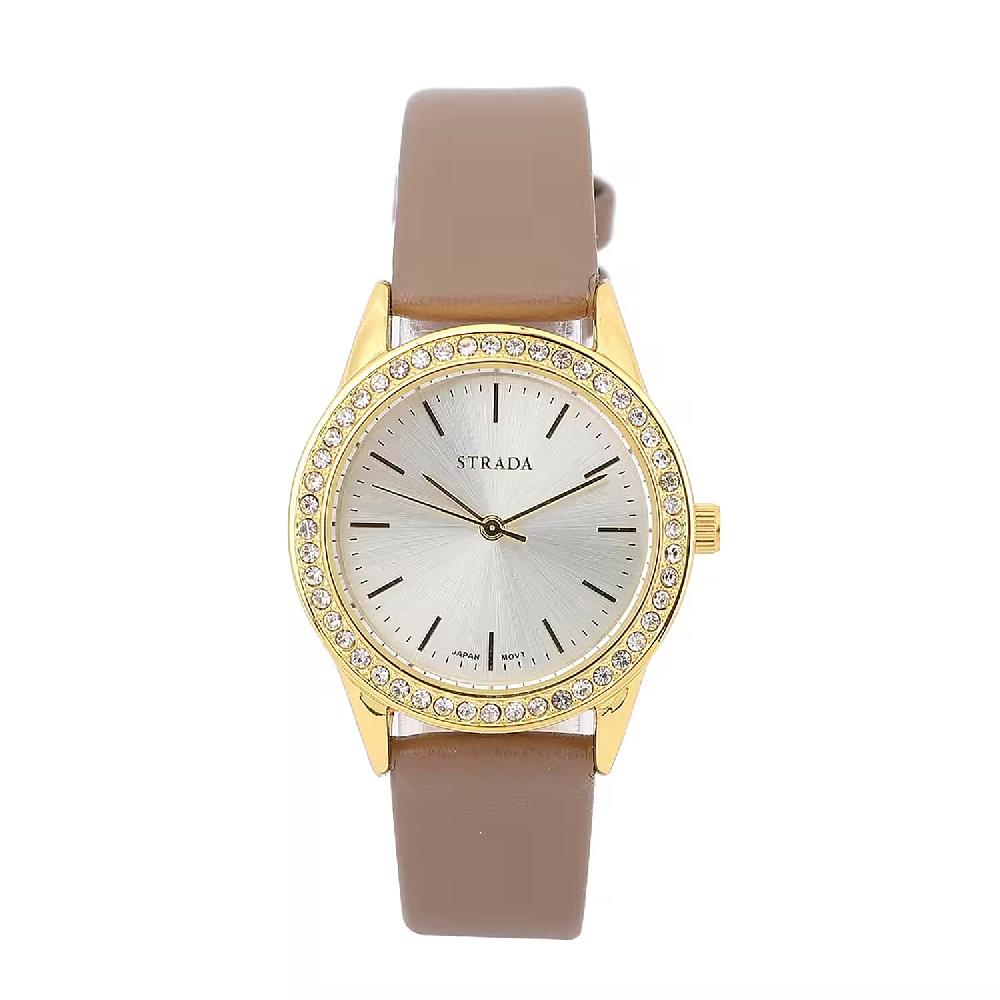shop lc Strada Austrian Crystal Japanese Movement Watch with Camel Vegan Leather Strap