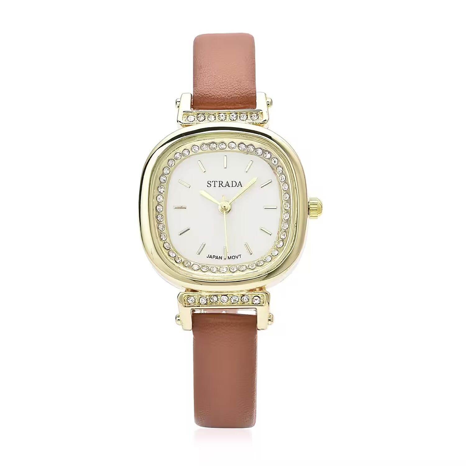 shop lc Strada Austrian Crystal Japanese Movement Watch with Brown Faux Leather Strap (27.18mm) (5.25-7 Inches)
