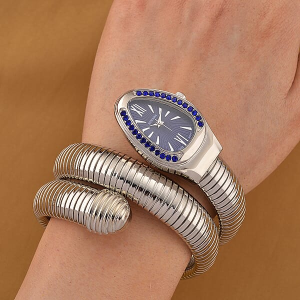 Shop Lc Strada Blue Austrian Crystal Japanese Movement Watch In Silvertone