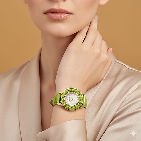 Shop Lc Strada Green Color Murano Style Japanese Movement Watch With Green Leather Strap (37mm)