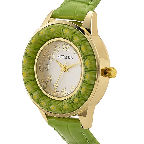 Shop Lc Strada Green Color Murano Style Japanese Movement Watch With Green Leather Strap (37mm)