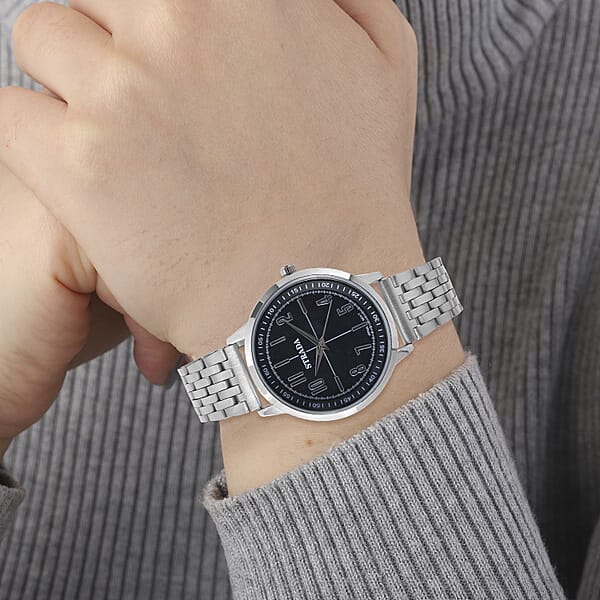Shop Lc Strada Japanese Movement Black Dial Watch In Stainless Steel (40mm) (7.50-8.25Inches)
