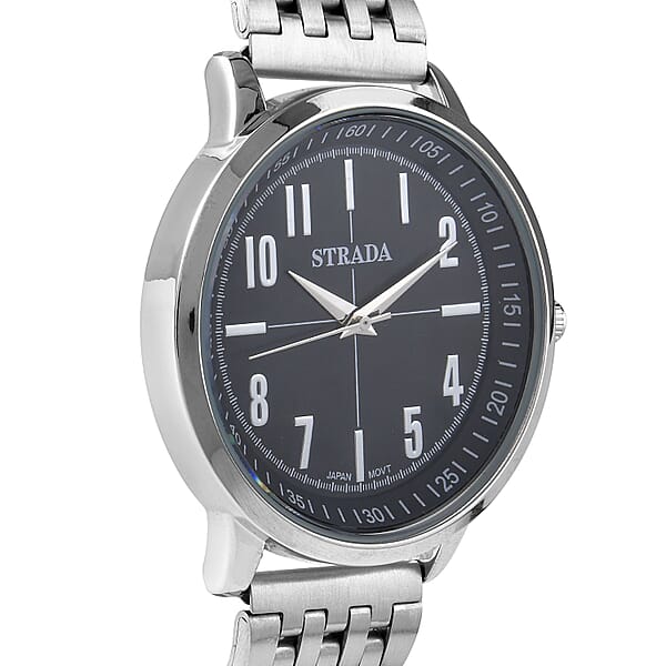 Shop Lc Strada Japanese Movement Black Dial Watch In Stainless Steel (40mm) (7.50-8.25Inches)