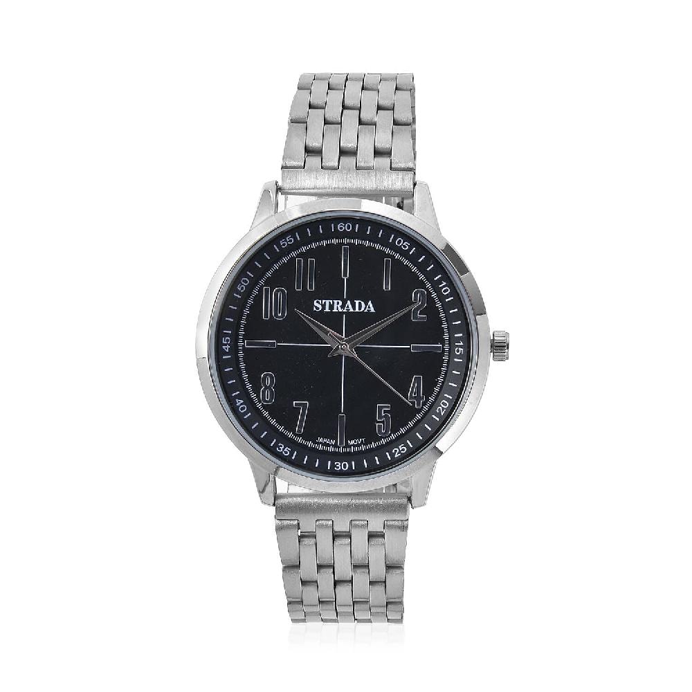 shop lc Strada Japanese Movement Black Dial Watch in Stainless Steel (40mm) (7.50-8.25Inches)