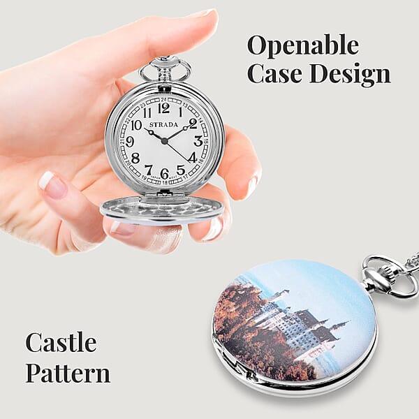 Shop Lc Strada Japanese Movement Castle Pattern Pocket Watch With Silvertone Chain (up To 31 Inches)