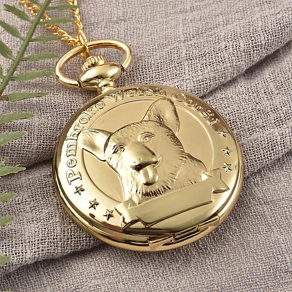 Shop Lc Strada Japanese Movement Corgi Pocket Watch In Goldtone With Chain 31 Inches