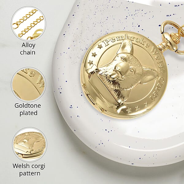 Shop Lc Strada Japanese Movement Corgi Pocket Watch In Goldtone With Chain 31 Inches