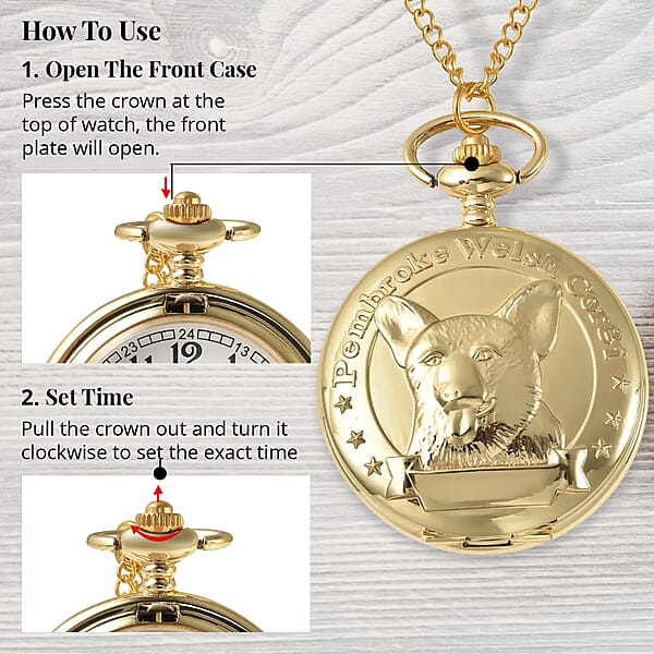 Shop Lc Strada Japanese Movement Corgi Pocket Watch In Goldtone With Chain 31 Inches