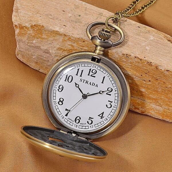 Shop Lc Strada Japanese Movement Dragon And Phoenix Pattern Pocket Watch With Chain (36 Inches) In Rosetone
