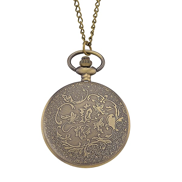 Shop Lc Strada Japanese Movement Dragon And Phoenix Pattern Pocket Watch With Chain (36 Inches) In Rosetone