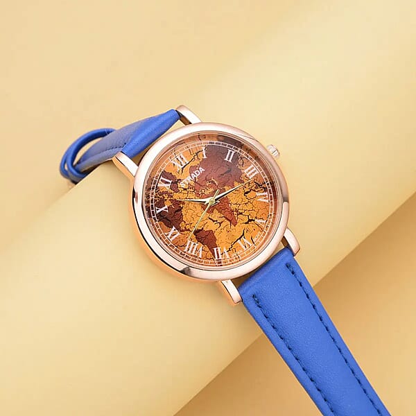 Shop Lc Strada Japanese Movement Earth Pattern Dial Watch In Blue Faux Leather Strap (37mm) (6.75 -8.50 Inches)