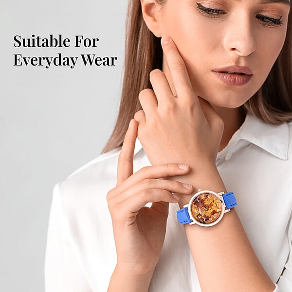 Shop Lc Strada Japanese Movement Earth Pattern Dial Watch In Blue Faux Leather Strap (37mm) (6.75 -8.50 Inches)