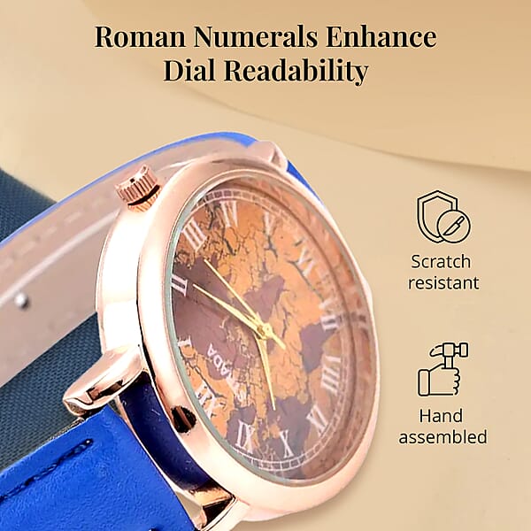 Shop Lc Strada Japanese Movement Earth Pattern Dial Watch In Blue Faux Leather Strap (37mm) (6.75 -8.50 Inches)