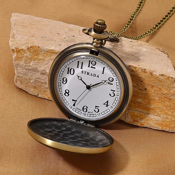 Shop Lc Strada Japanese Movement Gold Bottom With Gold Text Pattern Pocket Watch With Chain (36 Inches) In Goldtone