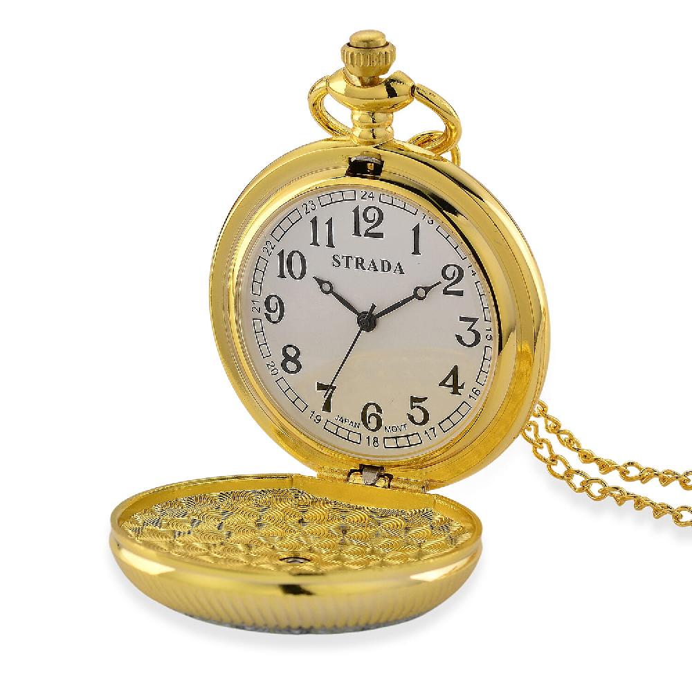 shop lc Strada Japanese Movement Green Flower Pattern Rotating Pocket Watch with Chain (36 Inches) in Goldtone