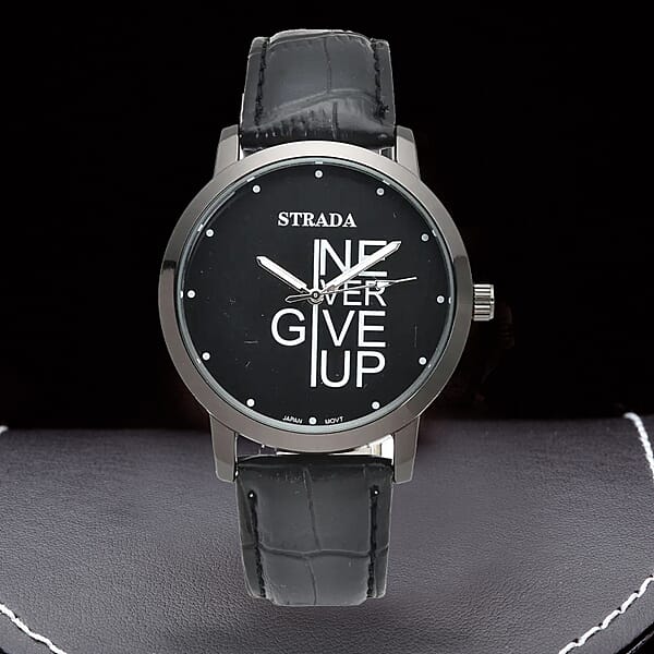 Shop Lc Strada Japanese Movement Never Give Up Dial Watch With Black Faux Leather Strap (40.38mm) (7.5-9.0 Inch)