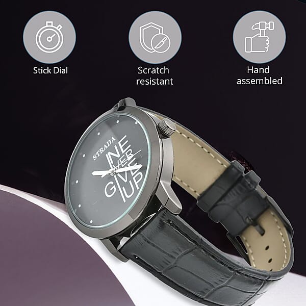 Shop Lc Strada Japanese Movement Never Give Up Dial Watch With Black Faux Leather Strap (40.38mm) (7.5-9.0 Inch)