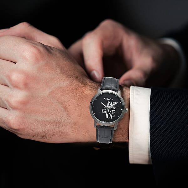 Shop Lc Strada Japanese Movement Never Give Up Dial Watch With Black Faux Leather Strap (40.38mm) (7.5-9.0 Inch)