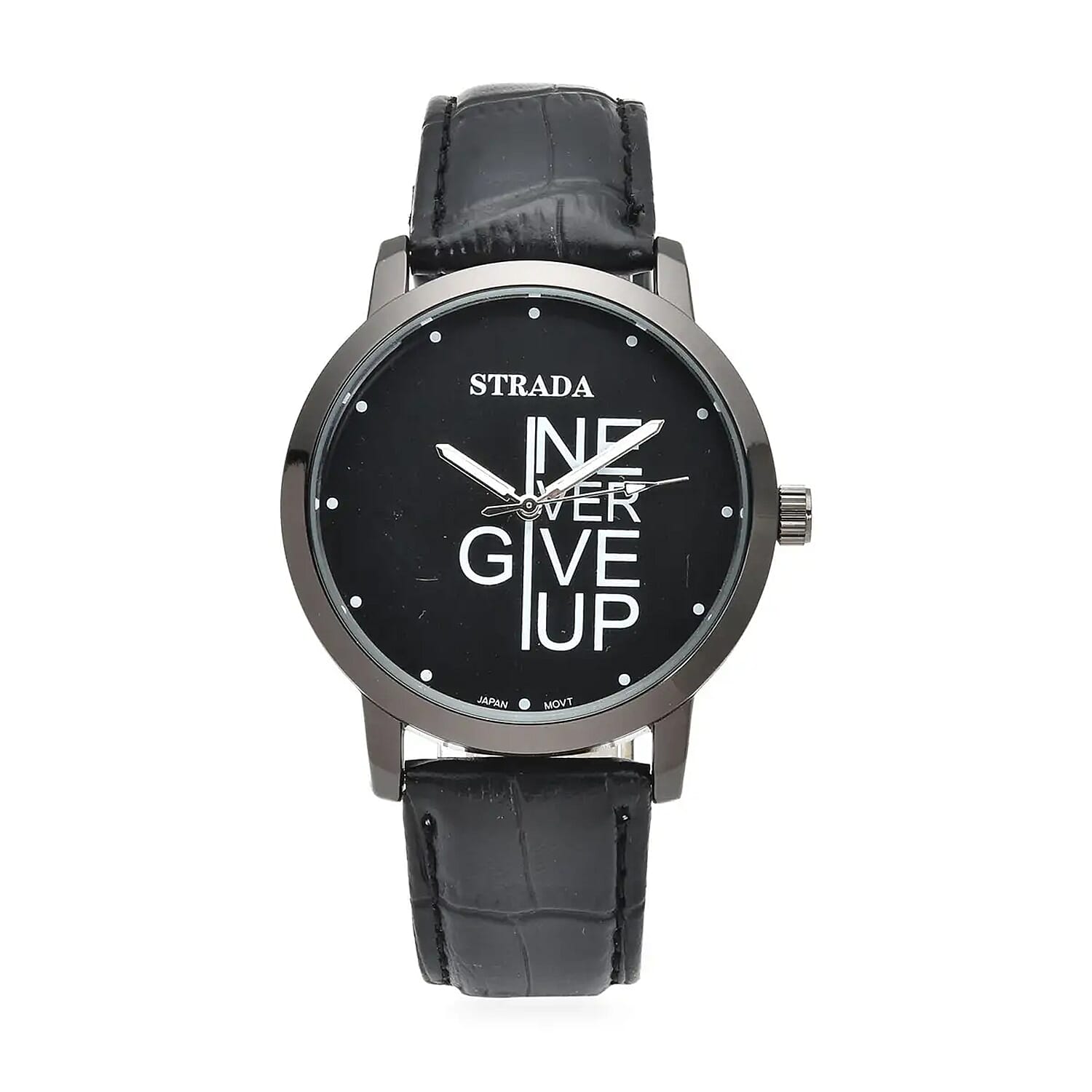 shop lc Strada Japanese Movement Never Give Up Dial Watch with Black Faux Leather Strap (40.38mm) (7.5-9.0 Inch)