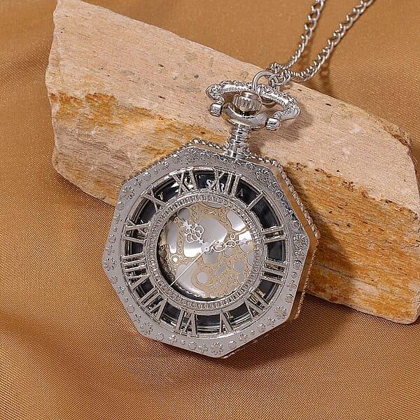Shop Lc Strada Japanese Movement Roman Numeral Pocket Watch With Chain (36 Inches) In Silvertone