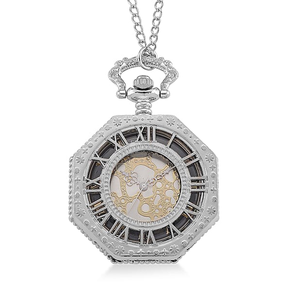 Shop Lc Strada Japanese Movement Roman Numeral Pocket Watch With Chain (36 Inches) In Silvertone