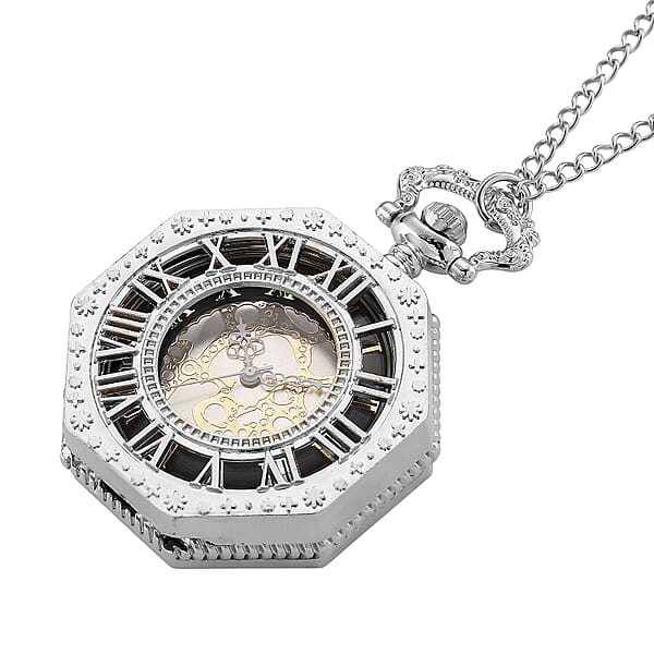 Shop Lc Strada Japanese Movement Roman Numeral Pocket Watch With Chain (36 Inches) In Silvertone