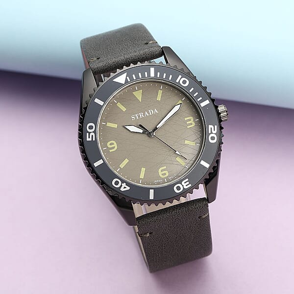 Shop Lc Strada Japanese Movement Watch With Dark Gray Faux Leather Strap (42mm) (8.25-9.25Inches)