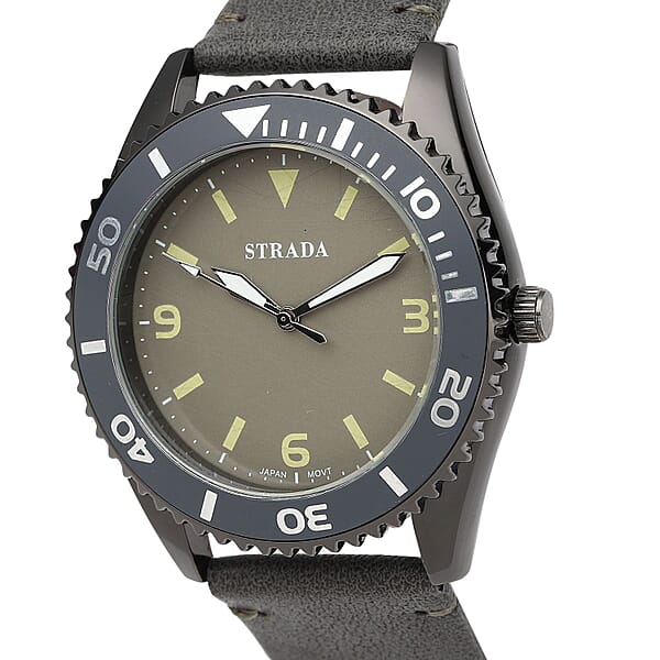 Shop Lc Strada Japanese Movement Watch With Dark Gray Faux Leather Strap (42mm) (8.25-9.25Inches)