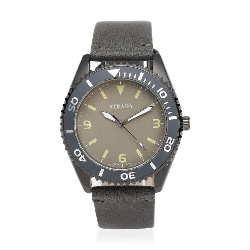 shop lc Strada Japanese Movement Watch with Dark Gray Faux Leather Strap (42mm) (8.25-9.25Inches)