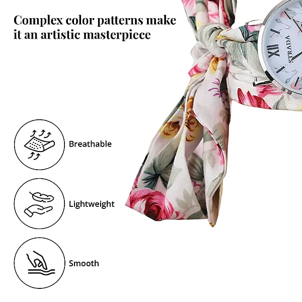 Shop Lc Strada Japanese Movement Watch With Multi Color Floral Printed Chiffon Strap (34.5 Inch)