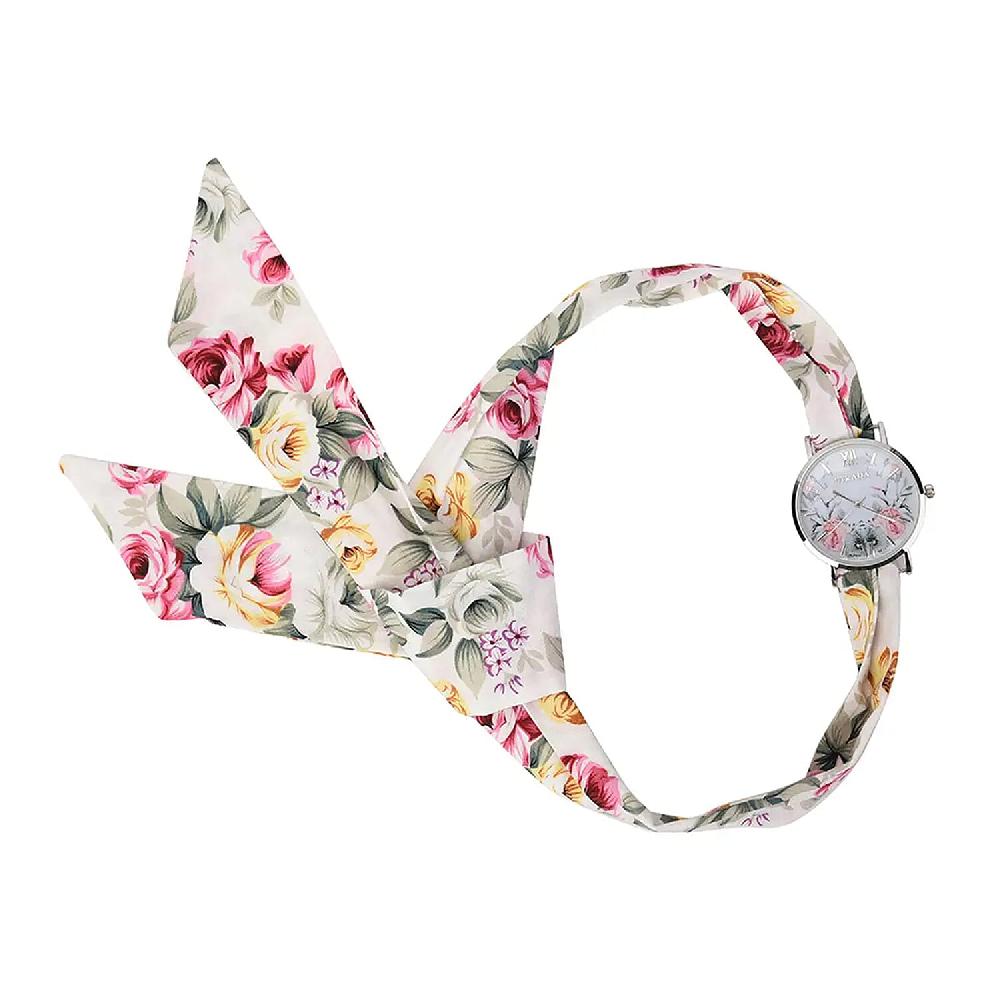 shop lc Strada Japanese Movement Watch with Multi Color Floral Printed Chiffon Strap (34.5 inch)