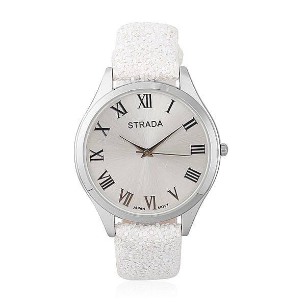 Shop Lc Strada Japanese Movement Watch With White Sequin Faux Leather Strap And White Solid Acrylic Scarf