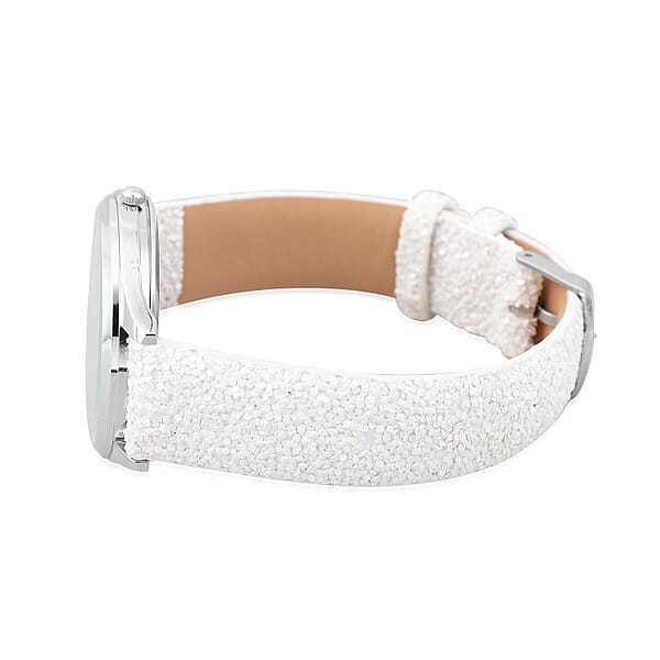Shop Lc Strada Japanese Movement Watch With White Sequin Faux Leather Strap And White Solid Acrylic Scarf