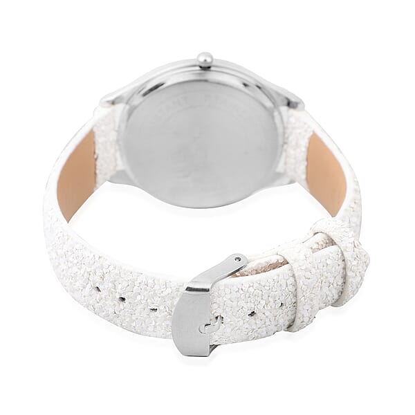 Shop Lc Strada Japanese Movement Watch With White Sequin Faux Leather Strap And White Solid Acrylic Scarf