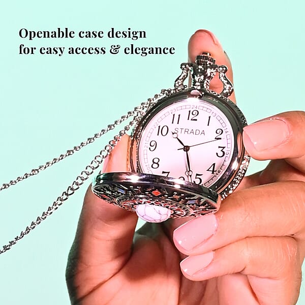 Shop Lc Strada Japanese Movement White Howlite 2.50 Ctw Pocket Watch In With Chain 31 Inches