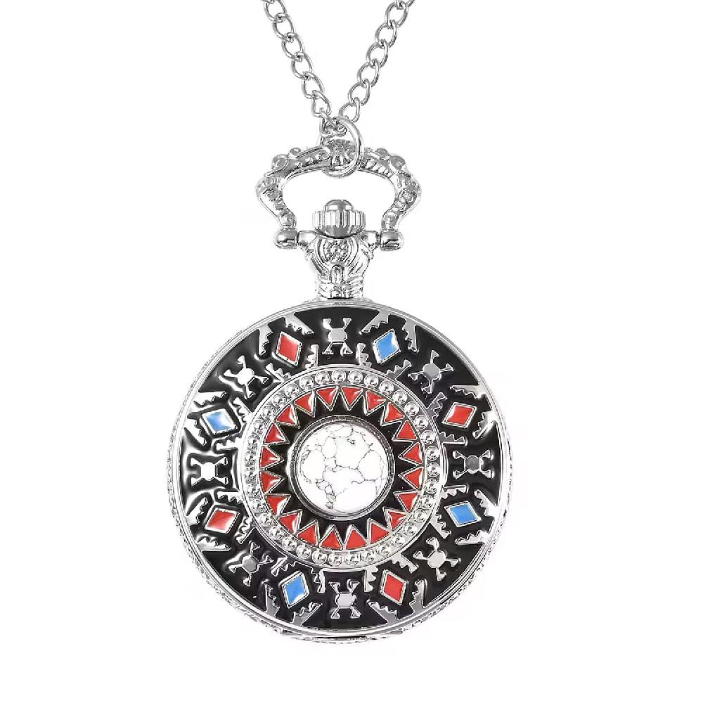 shop lc Strada Japanese Movement White Howlite 2.50 ctw Pocket Watch in with Chain 31 Inches
