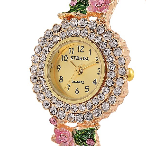 Shop Lc Strada Multi Color Austrian Crystal And Enameled Japanse Movement Bangle Watch In Goldtone