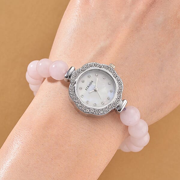 Shop Lc Strada Multi Gemstone Japanese Movement Bracelet Watch And 4pcs Beaded Bracelet (7-7.5In) In Silvertone 145.00 Ctw