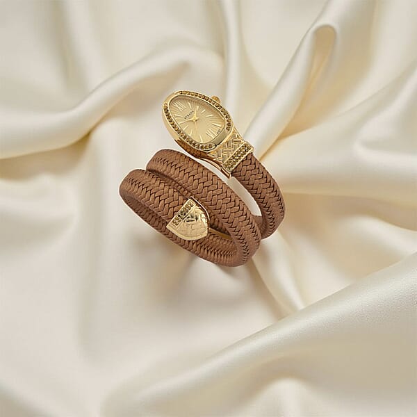 Shop Lc Strada Pink Austrian Crystal Japanese Movement Watch In Gold Faux Leather Braided Strap