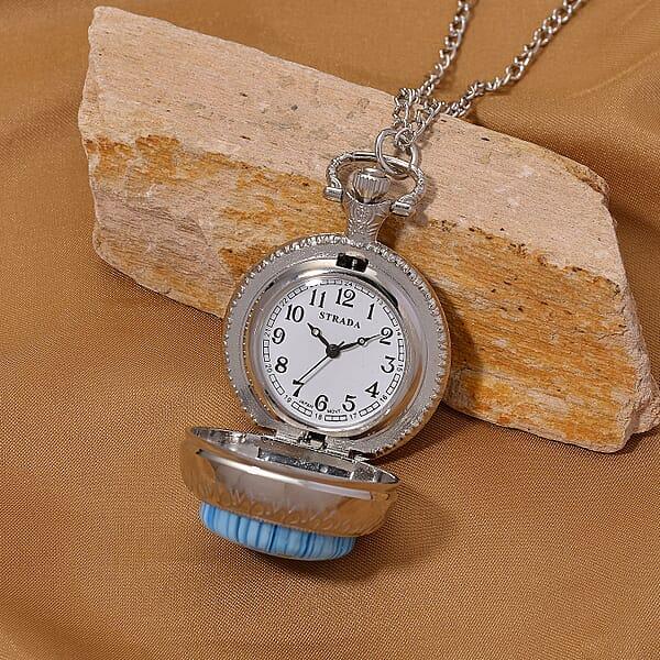Shop Lc Strada Rotating Blue Murano Style Japanese Movement Pocket Watch With Chain (36 Inches) In Silvertone