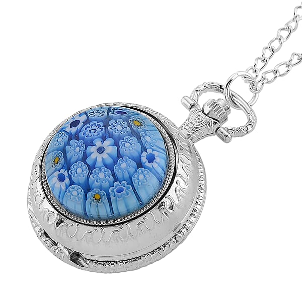 Shop Lc Strada Rotating Blue Murano Style Japanese Movement Pocket Watch With Chain (36 Inches) In Silvertone