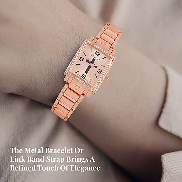 Shop Lc Strada White Austrian Crystal Japanese Movement Cross Pattern & Rosegold Dial Watch With Rosetone Strap (26.16-30.48 Mm) (6.75-8.25 Inches)