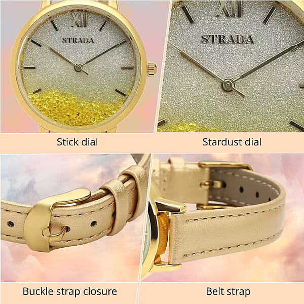 Shop Lc Strada Yellow Austrian Crystal Japanese Movement Stardust Dial Watch In Gold Faux Leather Strap (34.79mm) (5.5-7.25 Inches)