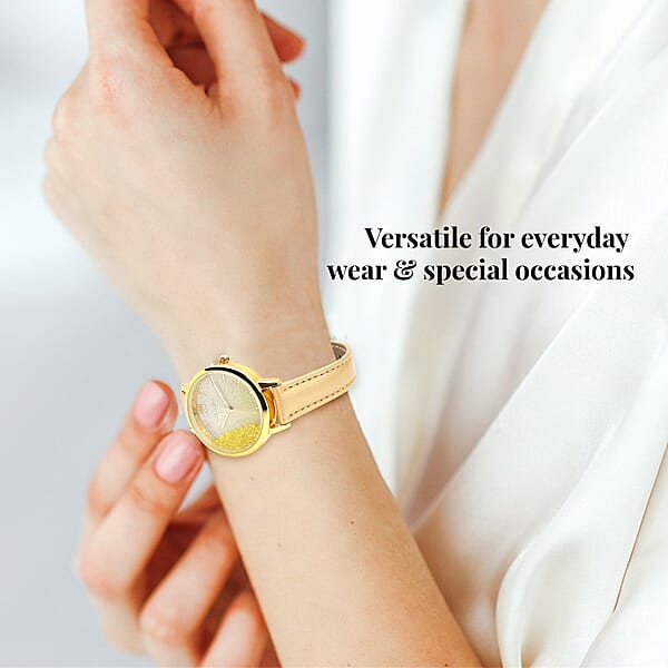 Shop Lc Strada Yellow Austrian Crystal Japanese Movement Stardust Dial Watch In Gold Faux Leather Strap (34.79mm) (5.5-7.25 Inches)