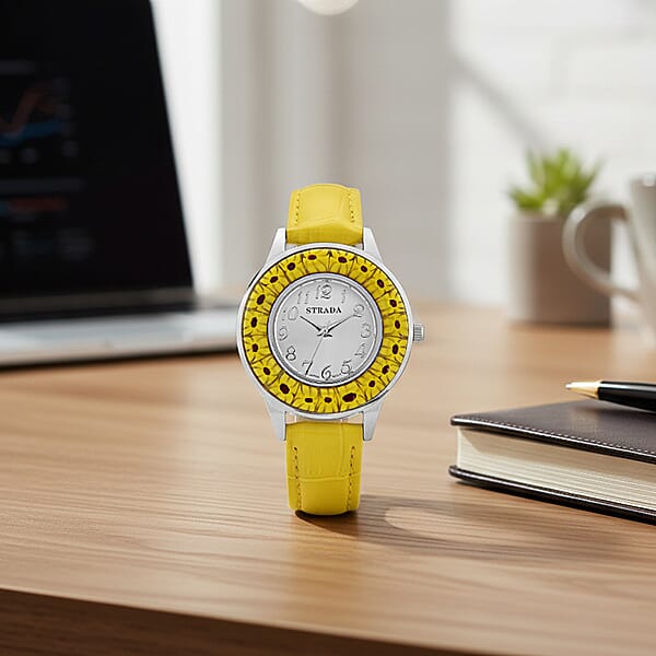 Shop Lc Strada Yellow Color Murano Style Japanese Movement Watch With Yellow Leather Strap (37mm)
