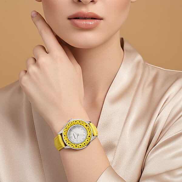 Shop Lc Strada Yellow Color Murano Style Japanese Movement Watch With Yellow Leather Strap (37mm)