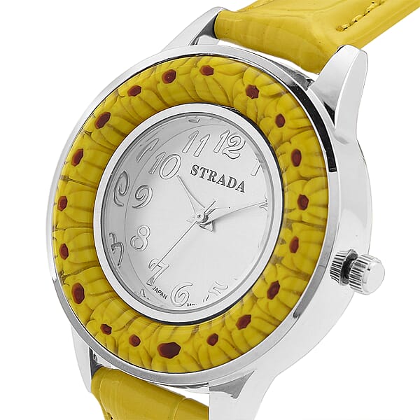 Shop Lc Strada Yellow Color Murano Style Japanese Movement Watch With Yellow Leather Strap (37mm)