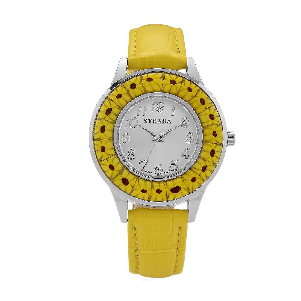 shop lc Strada Yellow Color Murano Style Japanese Movement Watch with Yellow Leather Strap (37mm)